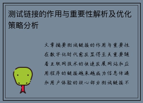 测试链接的作用与重要性解析及优化策略分析